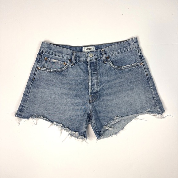 Agolde Parker Long Jean Shorts Womens Size 30 Distressed Denim Jorts